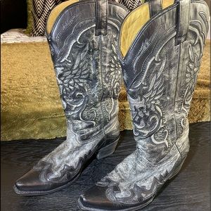 Corral Black & Silver Studded Cowboy Boots - Size 9 Snip Toe